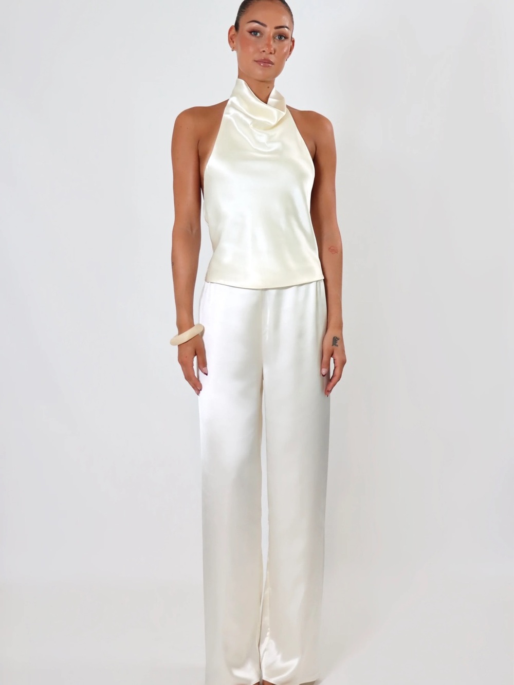 Backless Satin Halter Top Ivory - Women's Elegant